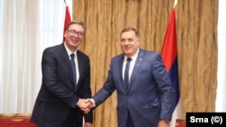Predsednik Srbije Aleksanar Vučić sa predsednikom bh. entiteta Republika Srpska Miloradom Dodikom, u Banjaluci, 4. avgusta 2023.