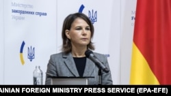 Міністр закордонних справ Німеччини Анналена Бербок під час візиту до України. Київ, 10 вересня 2022 року