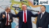 Никол Пашинян, нахуствазири Арманистон (чап), Доналд Трамп, раисҷумҳури Амрико (байн) ва Илҳом Алиев, раисҷумҳури Озарбойҷон (рост). Коллаж