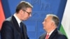 Orbán Viktor miniszterelnök és Aleksandar Vučić szerb államfő 2024. november 14-én a budai várban